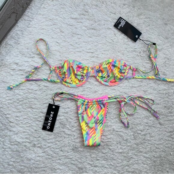 NWT OneOne Swimwear Bikini SET Cable Kendra Becky Small Skimpy XS New Pattern - Picture 4 of 6